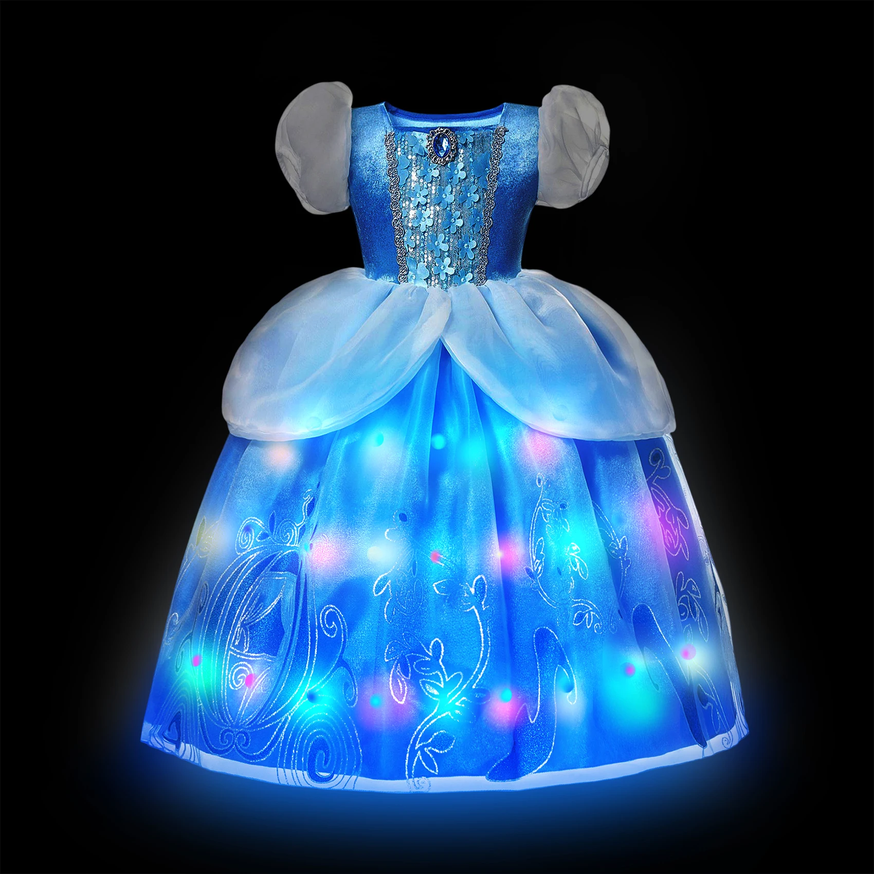 thumbnail image 1 of Disney-vestido de princesa con luz LED para niña, disfraz de Frozen, Elsa, Anna, Rapunzel, Carnaval, Halloween, graduación, Wish Asha, 1 of 5