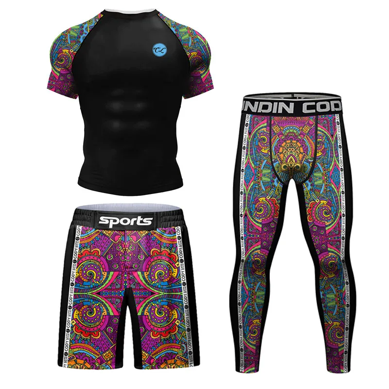 Sports apparel mens t shirt Rashguard men's Boxing MMA T-shirt+Pant Set Compression Top Fightwear Combat Kickboxing Training Sportsuit Bjj Muay Thai Jerseys