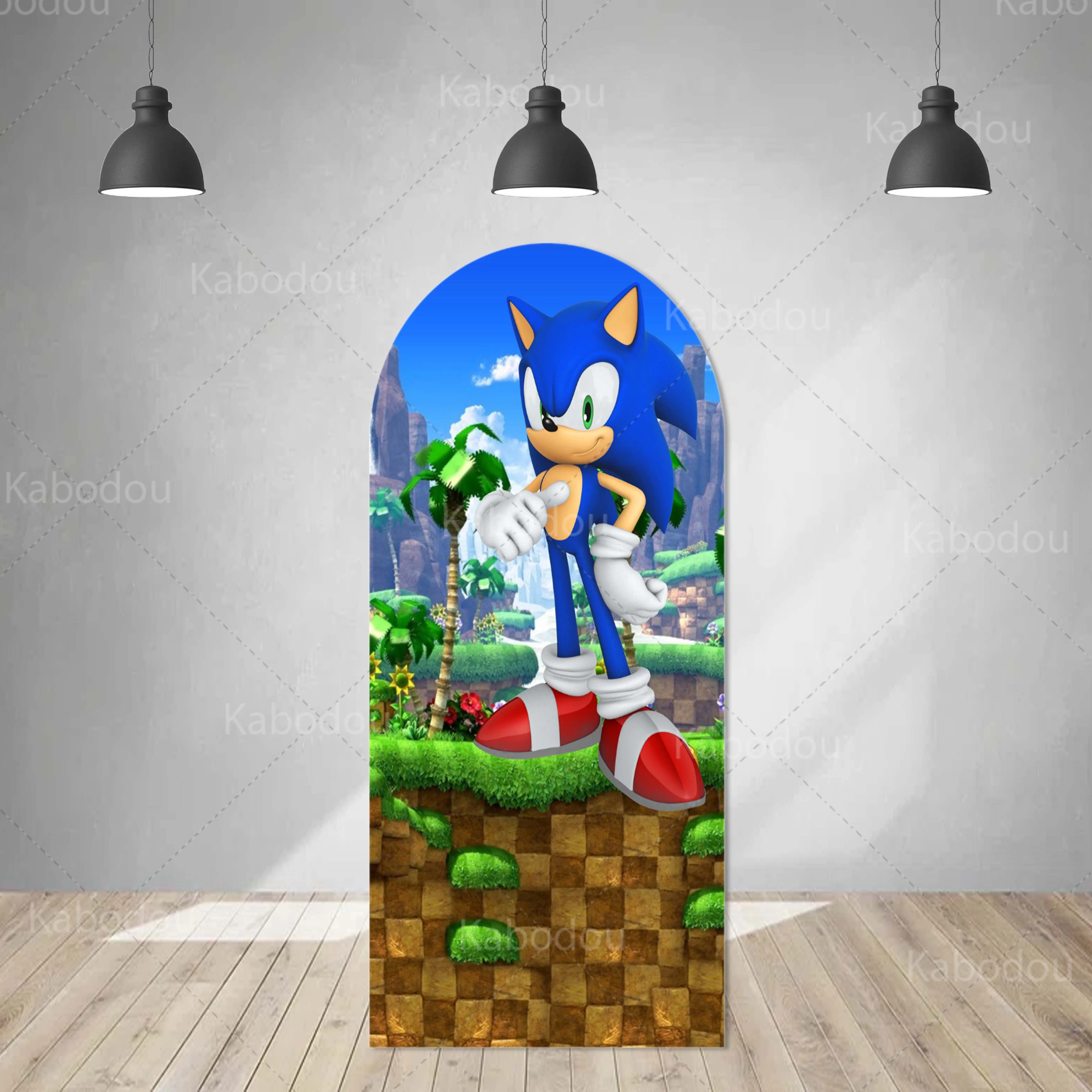 thumbnail image 1 of Fondo de arco de Sonics con erizo de doble cara para decoración de fiesta de cumpleaños de niños, baby shower, fotografía de fondo, accesorios de estudio, 1 of 5