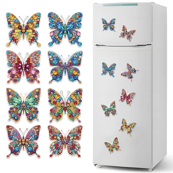 6/8PCS Diamond Art Fridge Magnets Sticker Animals Owl Kittens Flowers Butterfly Refrigerator Diamond Painting Magnets Kits 1