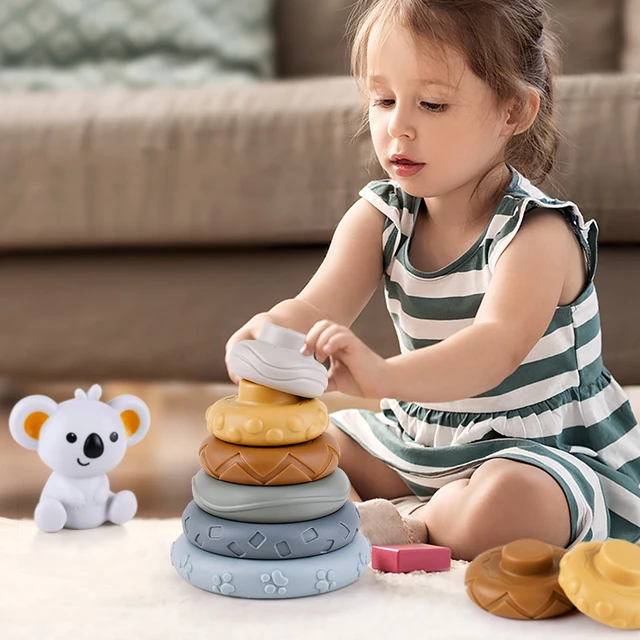 Juguetes Montessori para bebés, cubo para niños pequeños, bloque de torre  de apilamiento suave de silicona para niños de 0 a 6 meses, juegos para  niños de 1 año - AliExpress