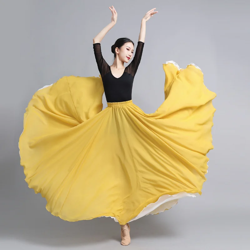 Flamenco Women Dance Chiffon Skirt 720 Degrees Spanish Belly Dance Costumes Bullfight Festival Ballroom Gypsy Dresses