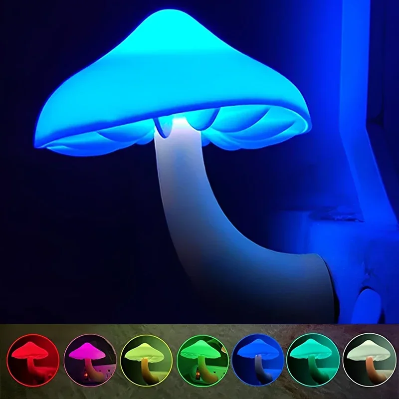 LED Night Light Christmas Gift Mushroom Shape Automatic Sensor Bedroom Decor Wall Lamp Kid Room Bedside Lamp US/EU Plug