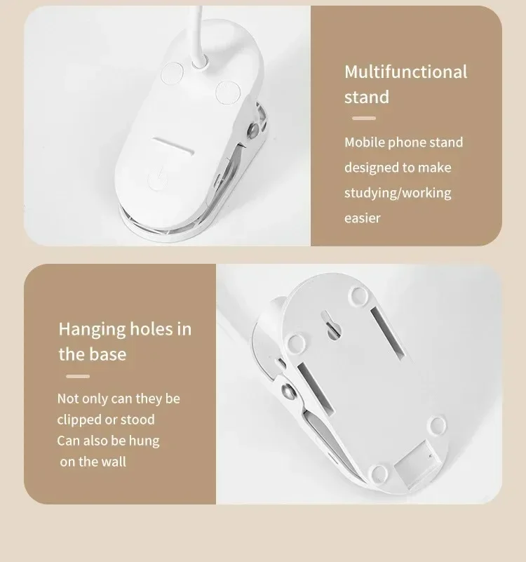 LONGRIVER USB Rechargeable Table Lamp with Clip, Bed Lamp, Reading Night Light, LED Touch, 3 Dimming Mode, Eye Protection