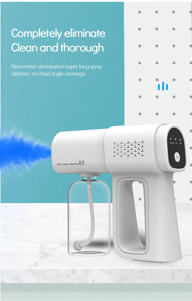 380ML Electric Nano Blue Light Steam Spray K5 Wireless Fogging Disinfection Sprayer Gun Type-C Atomization Sanitizer Machine