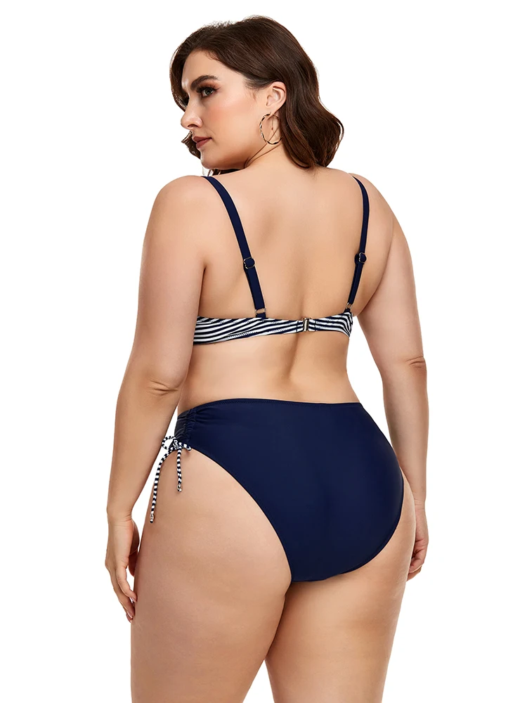 HOMGAO Sexy Stripe Push Up Women Swimsuit Large Cup Bikini 2022 New Swimwear Two Piece Mid Waist Bathing Suit Swimming Suits