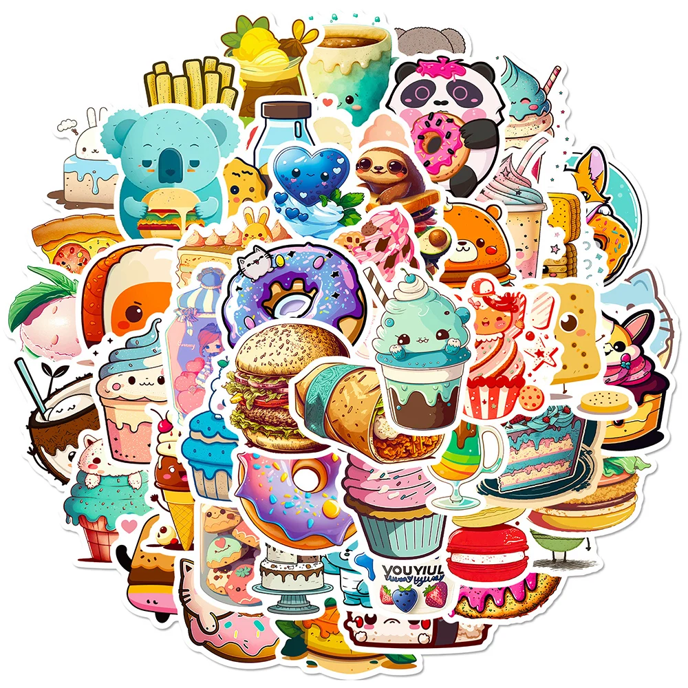 

10/30/50/100pcs Kawaii Animal Desserts Stickers Aesthetic Cute Cartoon Decals Laptop Diary Stationery Decoration Sticker Kid Toy