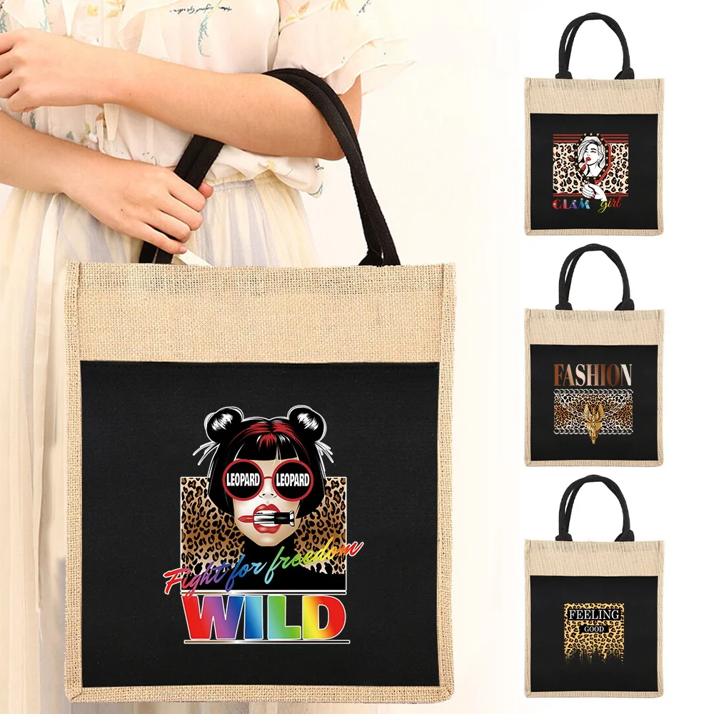 

Shopper Tote Bag Reusable Shopping Bags Women's Linen Tote Bag Leopard Series for Grocery Shopping Tote 2024 New