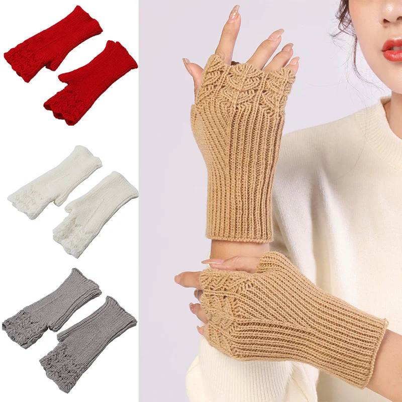 

Women's Winter Knitted Half Finger Gloves Warm Mittens Soft Warm Wool Knitting Arm Gloves Mittens Handschoenen Guantes Mujer Ne
