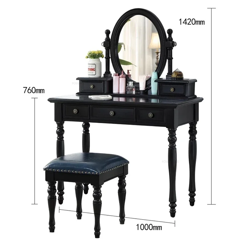 Description Picture 4 of itemAmerican Retro Solid Wood Dressers Bedroom Furniture Storage Dressing Table with Mirror European Household Storage Vanity Table