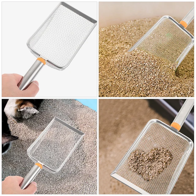 Metal Cat Litter Scoop Stainless Steel Sturdy Non-Stick Sifting Scoop for Cat Poop and Sand Pet Litter Shovel Sand Sifter 5