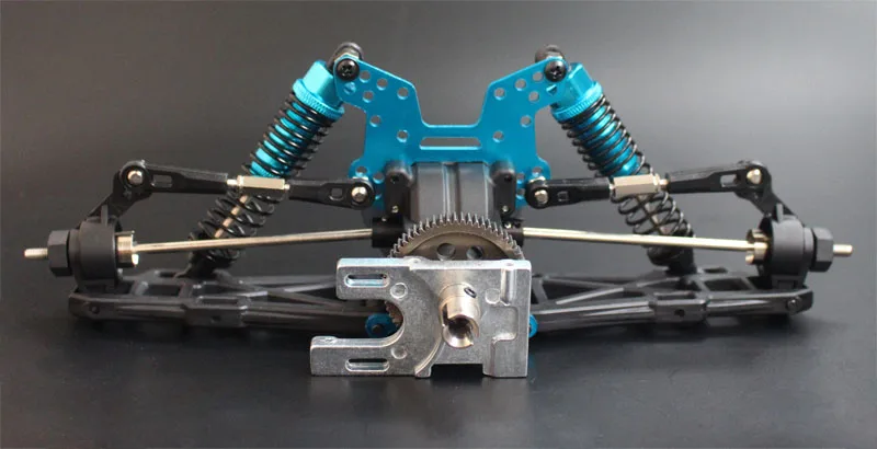 Vue détaillée du kit essieu avant/arrière pour buggy RC 1/10, pièces métalliques et plastiques