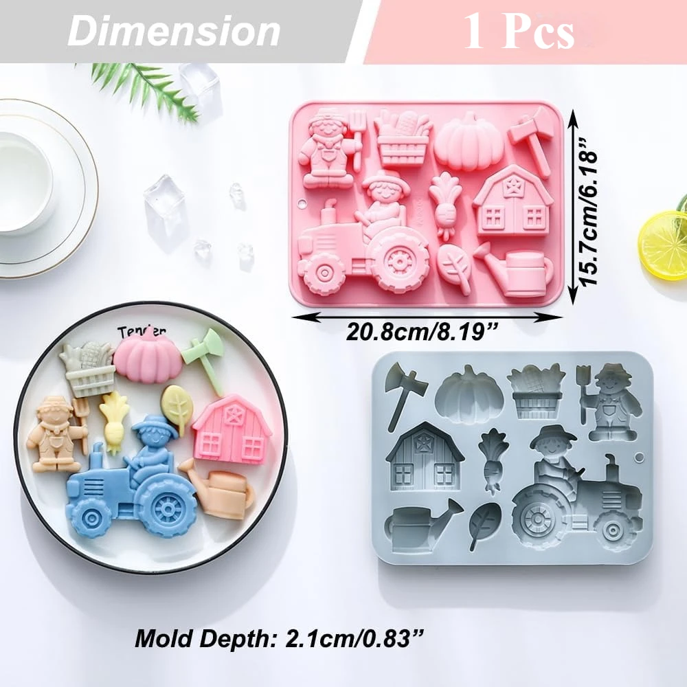 Farm Theme Silicone Chocolate Mold - 9 Cavity Pumpkin, Tractor, Axe Mold For Candy, Baking, Ice Cubes