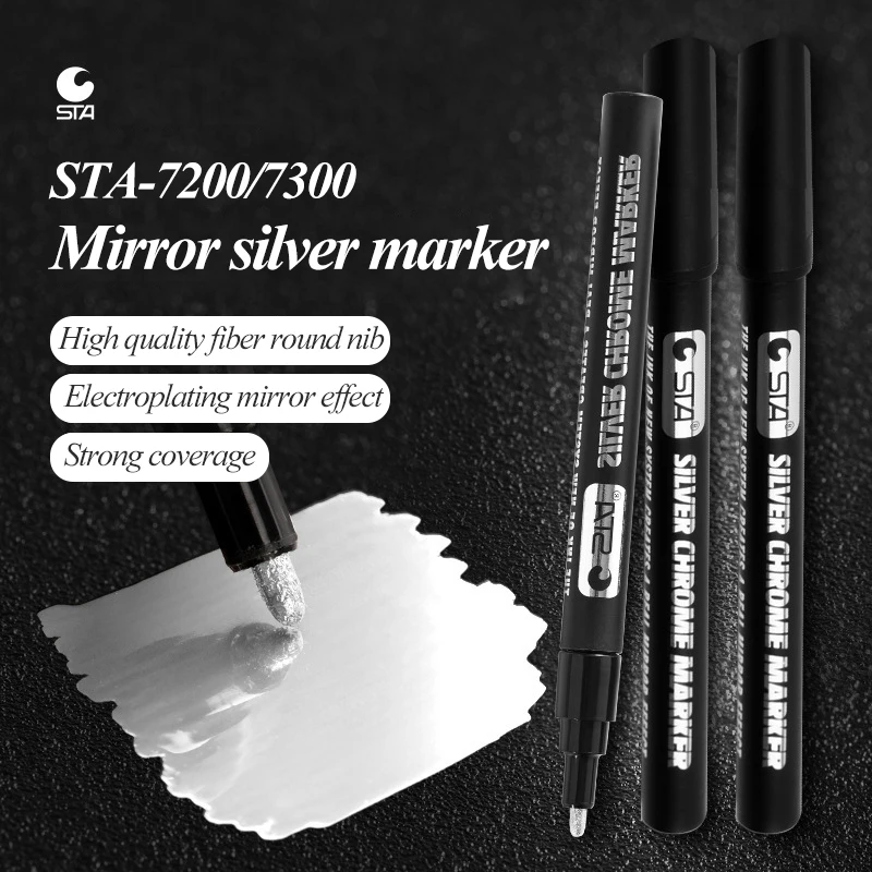 STA 6/10Pcs Mirror Silver Marker Pen DIY Painting Card Stone Waterproof Art  Liquid Mirror Chrome Reflective Paint Craftwork Pen - AliExpress