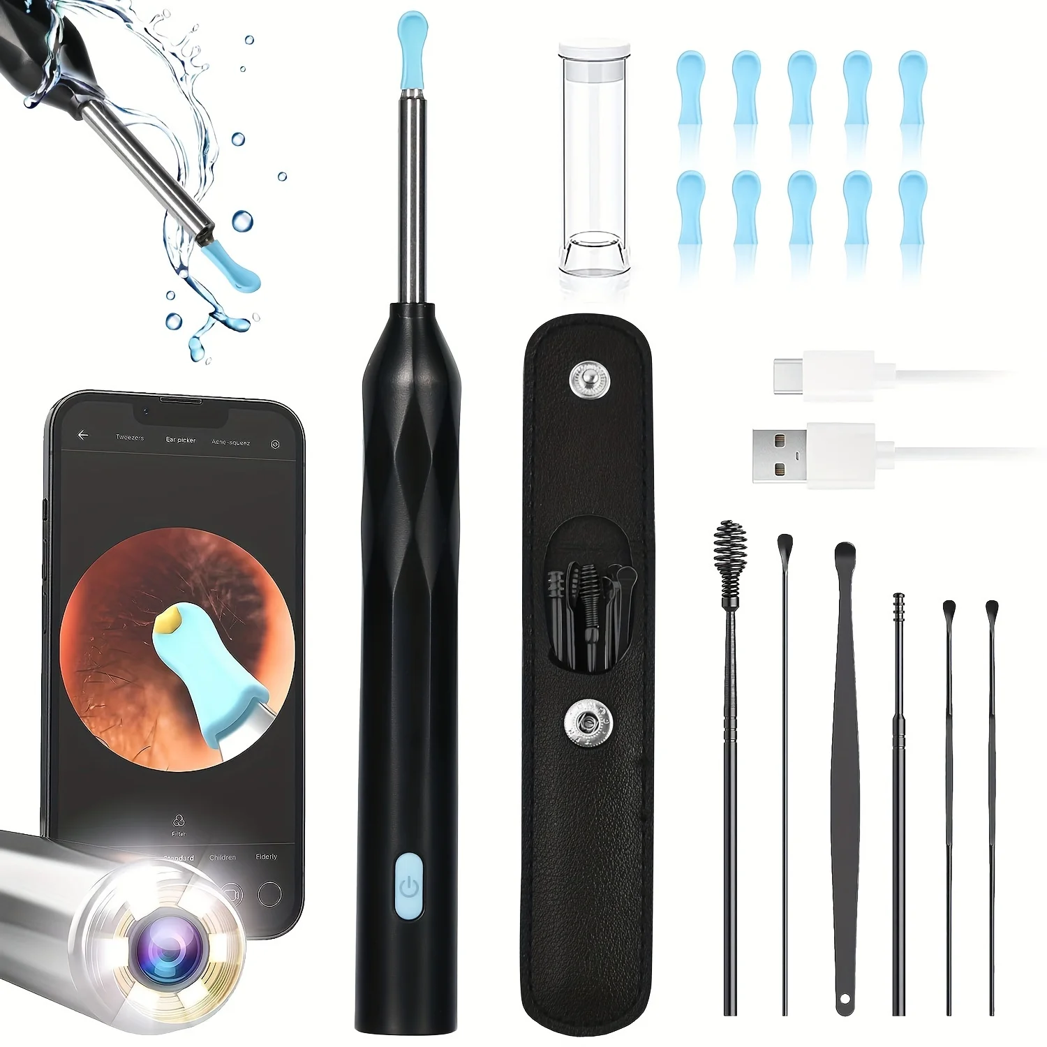 

Устройство для удаления ушного воска, умный визуальный очиститель для ушей 800 Вт, 10 уховых ложек, Wi-Fi Ушная камера для Android, комплект для удаления воска для ушей