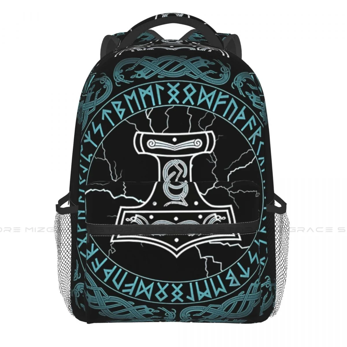 

Mjolnir Hammer Of Thor Runes Casual Knapsack Men Women Norse Mythology Viking Student Books Backpack Laptop Bag Soft Rucksack