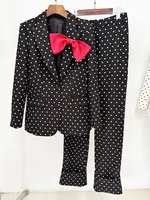 HIGH STREET Newest 2026 Designer Suit Women Bow Decorated Polka Dot Blazer Pants Set 2PCS - Image 2