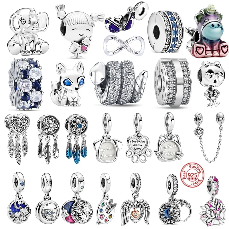100% 925 Sterling SILVER Charm Dreamcatcher Paw Imprint Love Heart Beads Fit Original Pandora Bracelet Women Fashion DIY Jewelry