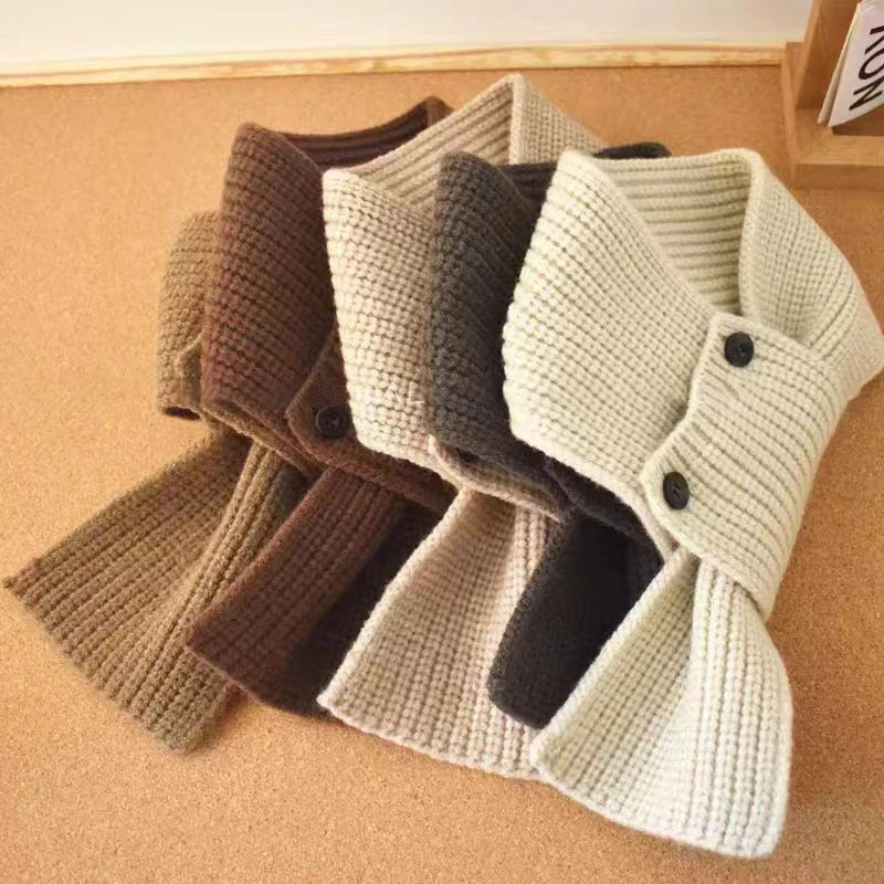 Children's Scarf Button Versatile Fashion Street Warm Woolen Neck Scarf For Middle-aged And Older Children And Students