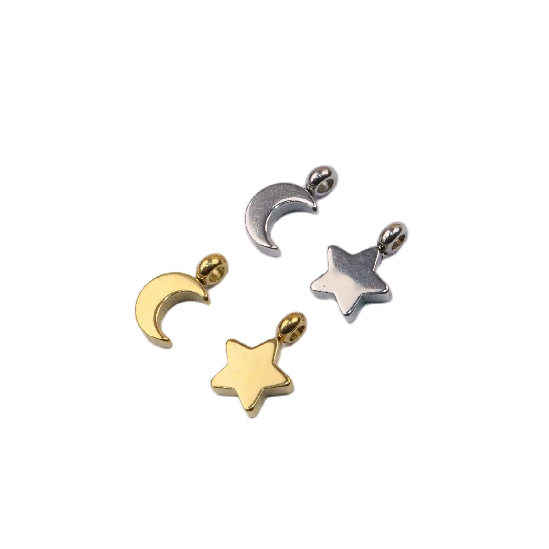 10pcs 8MM 도매 스테인레스 스틸 플랫 스타 문 매달려 매력 DIY Anklets 귀걸이 팔찌 Unfading 무색 2 색