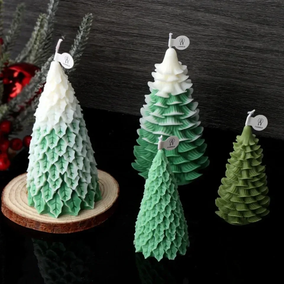 3D Christmas Tree Candle Silicone Mold Handmade Soap Plaster Resin Baking Tools Party Cake DIY Decompression Toy Making Kit
