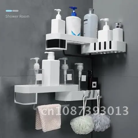 

Shampoo Holder Corner Bathroom Shelf Kitchen Storage Rack Wall Holder Space Saver Mess Shower Organizer Household Items