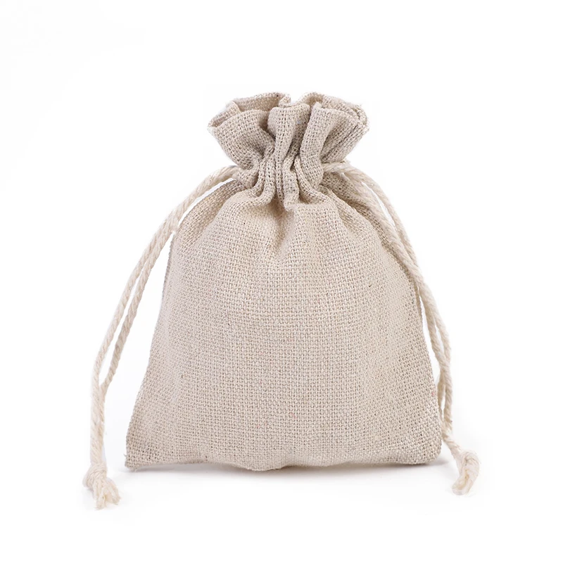 50 Pcs/lot 7*9, 8*10, 9*12, 10*14cm Natural Linen Cotton Drawstring Pouches & Bags For Jewelry Gift Packing Can Custom Logo