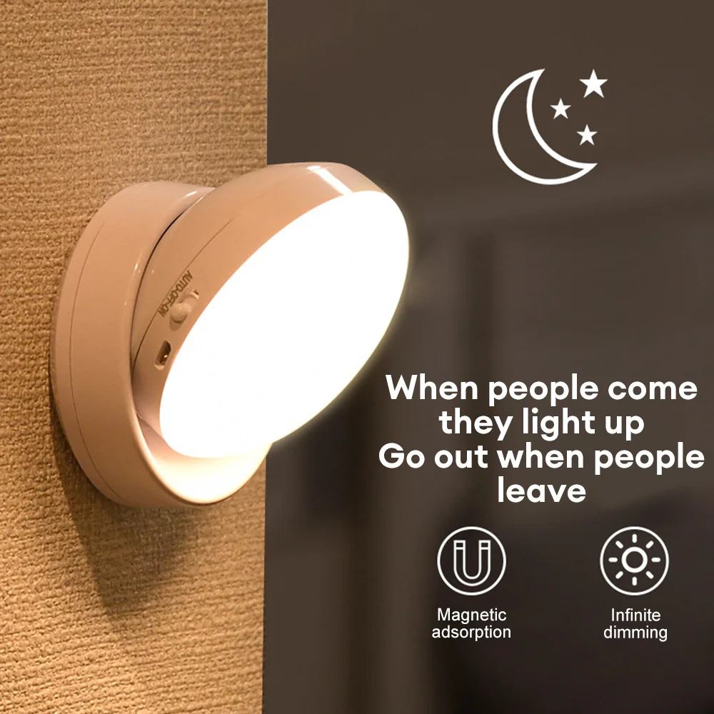 360 Rotated PIR Motion Sensor LED Night Light Wall Lamps Rechargeable Under Cabinet Light Wireless Closet Night Lamp