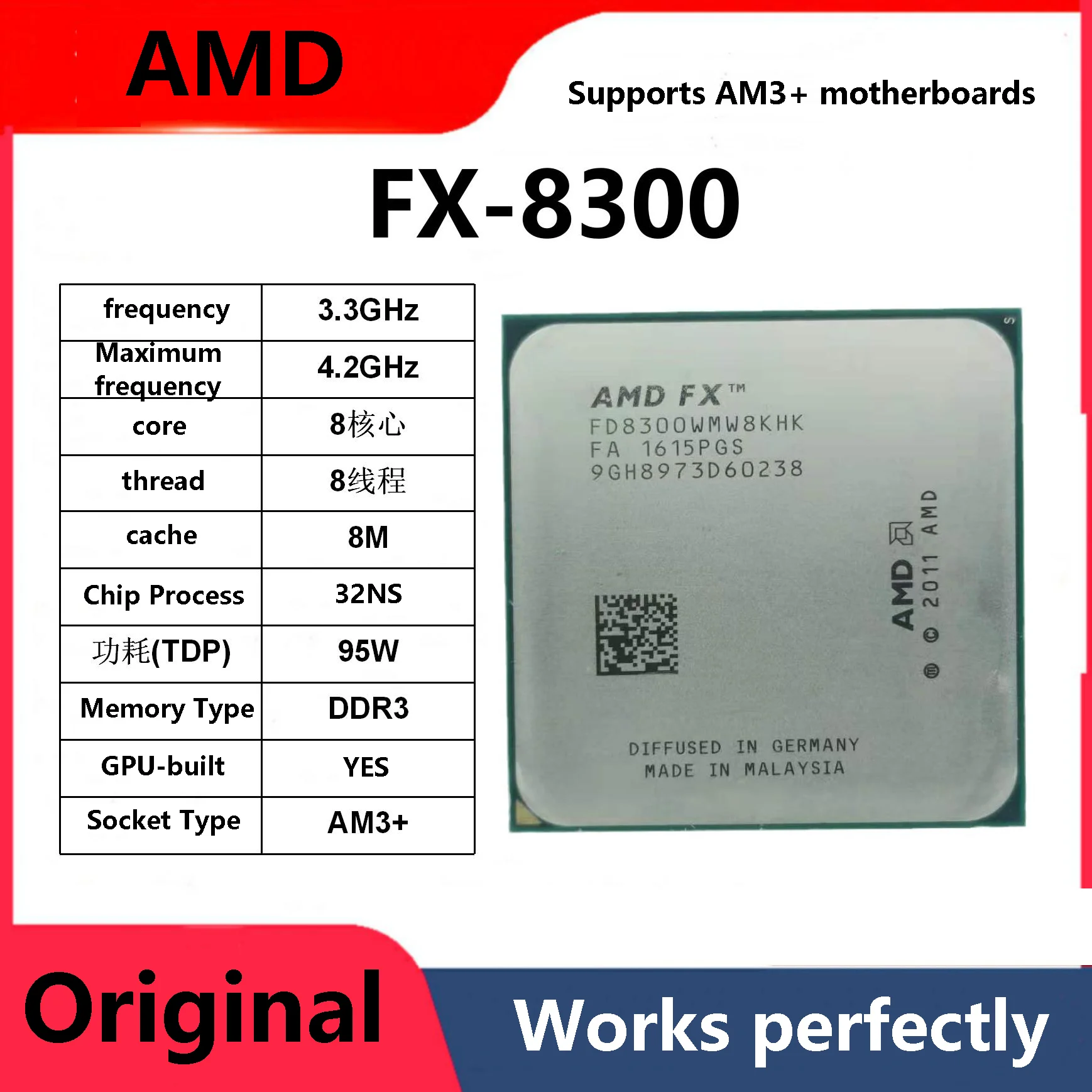 AMD FX-8300 4100 6100 6300 Eight-Core Processor Socket AM3+ FX 8300 ...