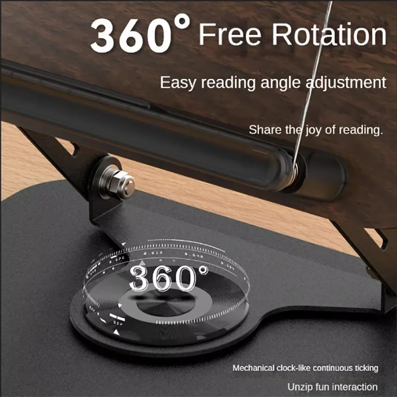 Reading Books Holder Desktop Book Laptop Stand with 360° Rotating Base Wooden Panel & Page Clips Foldable and Angle for Textbook 6