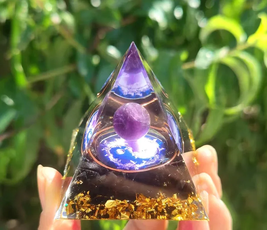 Energy Pyramid Orgonite Reiki Natural Amethyst Peridot Reiki Chakra Meditation Tool Room Decor Crystal Gifts Pyramid 3