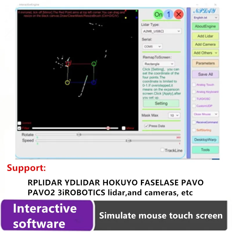 SLAMTEC RPLIDAR A2M12 lidar Large Screen Interactive groud Wall Projection Mouse Interactive Driver system 6