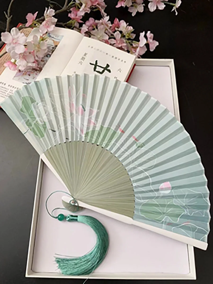 Portable Bamboo Hand Fan for Women, Foldable, Ancient Style, Summer Hanfu, Dance Party, Chinese Decoration, Traditional