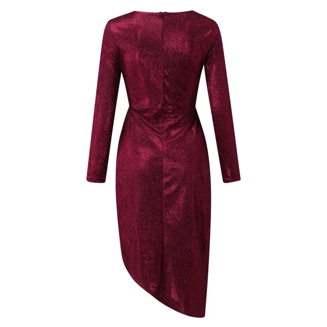 Sexy Deep V Neck Sequins Dress Women Hip Wrap Ruched Long Sleeve Formal Dresses Nightclub Sexy Elegant Wedding Evening Gowns 5