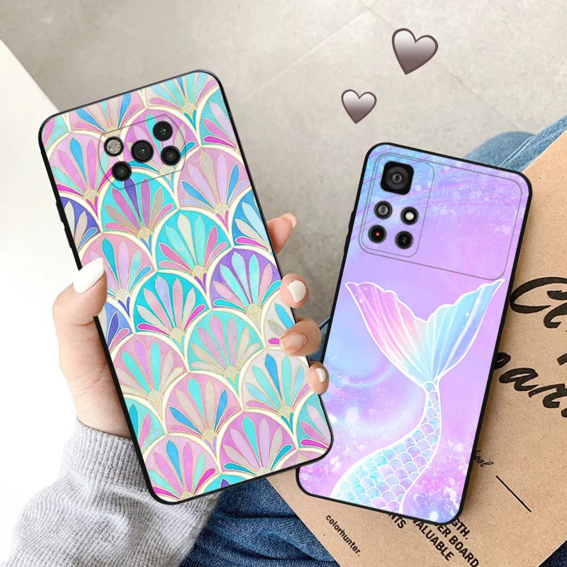 Mermaid Colourful Shiny Scales Silicone Soft Phone Cases Cover for Xiaomi Mi Poco X5 X4 Pro X3 M5 M4 F4 GT F3 M3 C55 C50 C40 F1