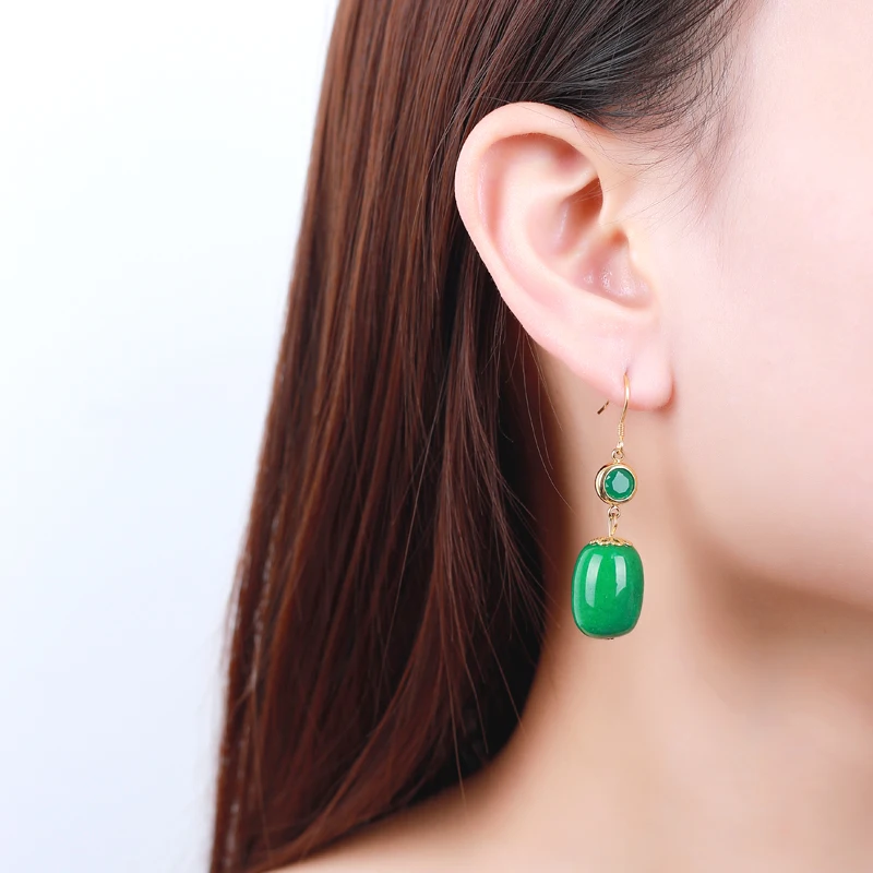 

Certified Light Natural Hollow Handcarved Green Jade With 925 Sterling Silver Earrings For Women Jewelry Healing Accessories