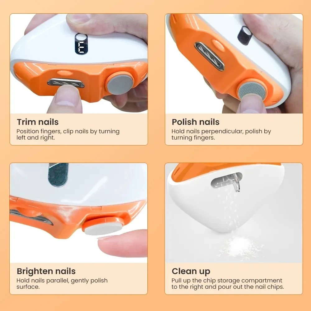 Nail Care Curtains Electric Automatic Trimmer with Light Foot Scissors and Polisher For Adults and Babies