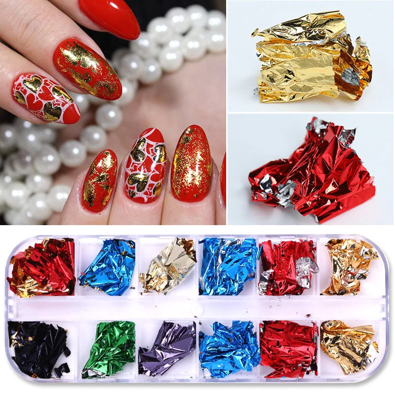 Nail Foil 3D Sparking Gold Flakes for Nails 6 Grids Metallic Nail