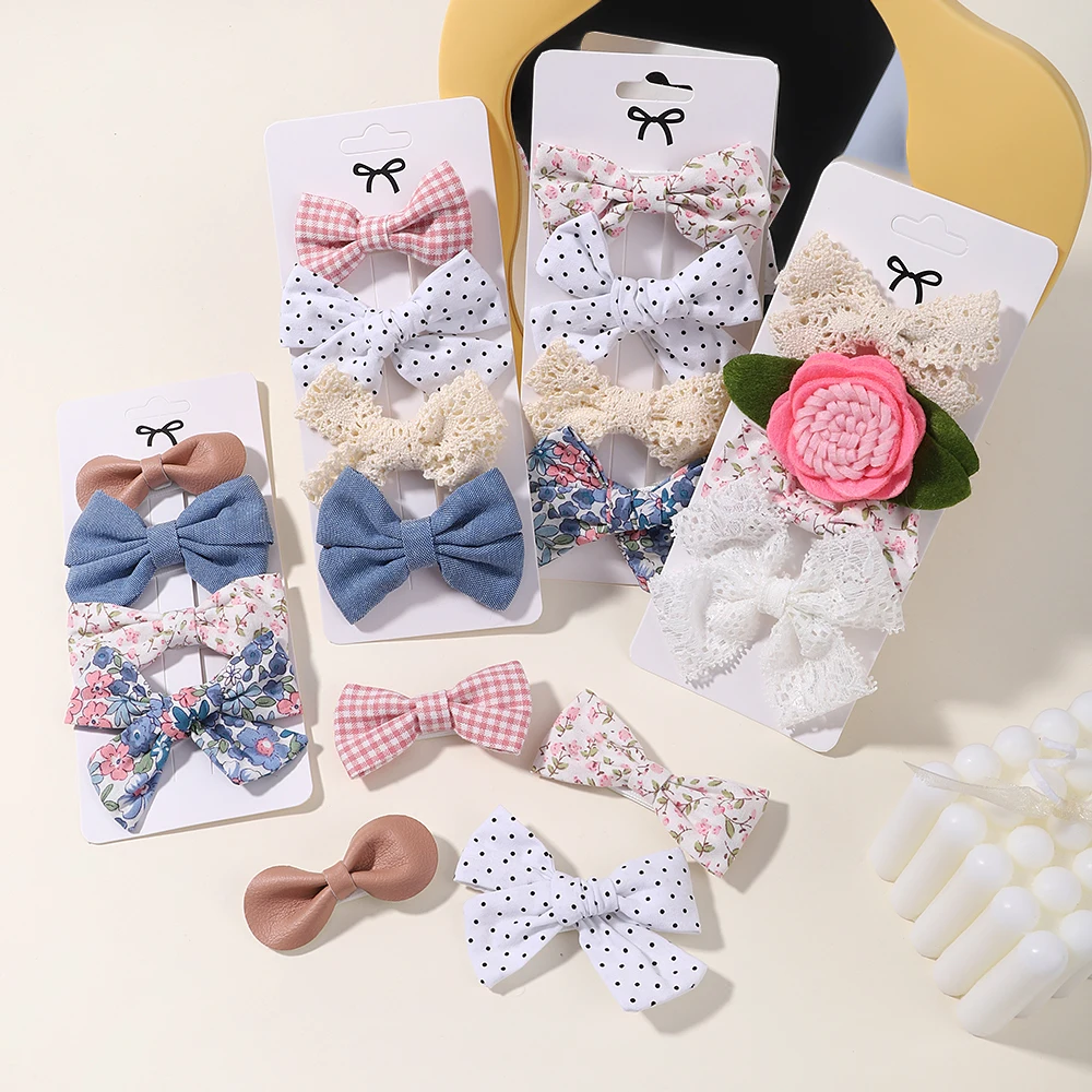 4PCS/Set Fashion Baby Girls Bows Hair Clips Hairpins Hairclip Kids Cotton Linen Barrette Flower Print Side Pin Accessories hair accessories