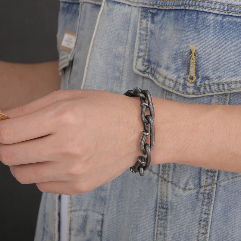 KALEN 12mm Vintage Stainless Steel Nail Bracelet for Men Creative Accessories Hiphop Rock New Trend Party Jewelry