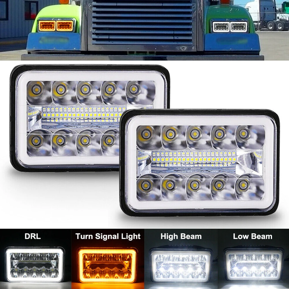 2pcs 4x6 Inch LED Headlights Commercial Truck Sealed Beam DOT HI/LO White 6000K For Peterbilt Rectangular Headlight 379378357 |