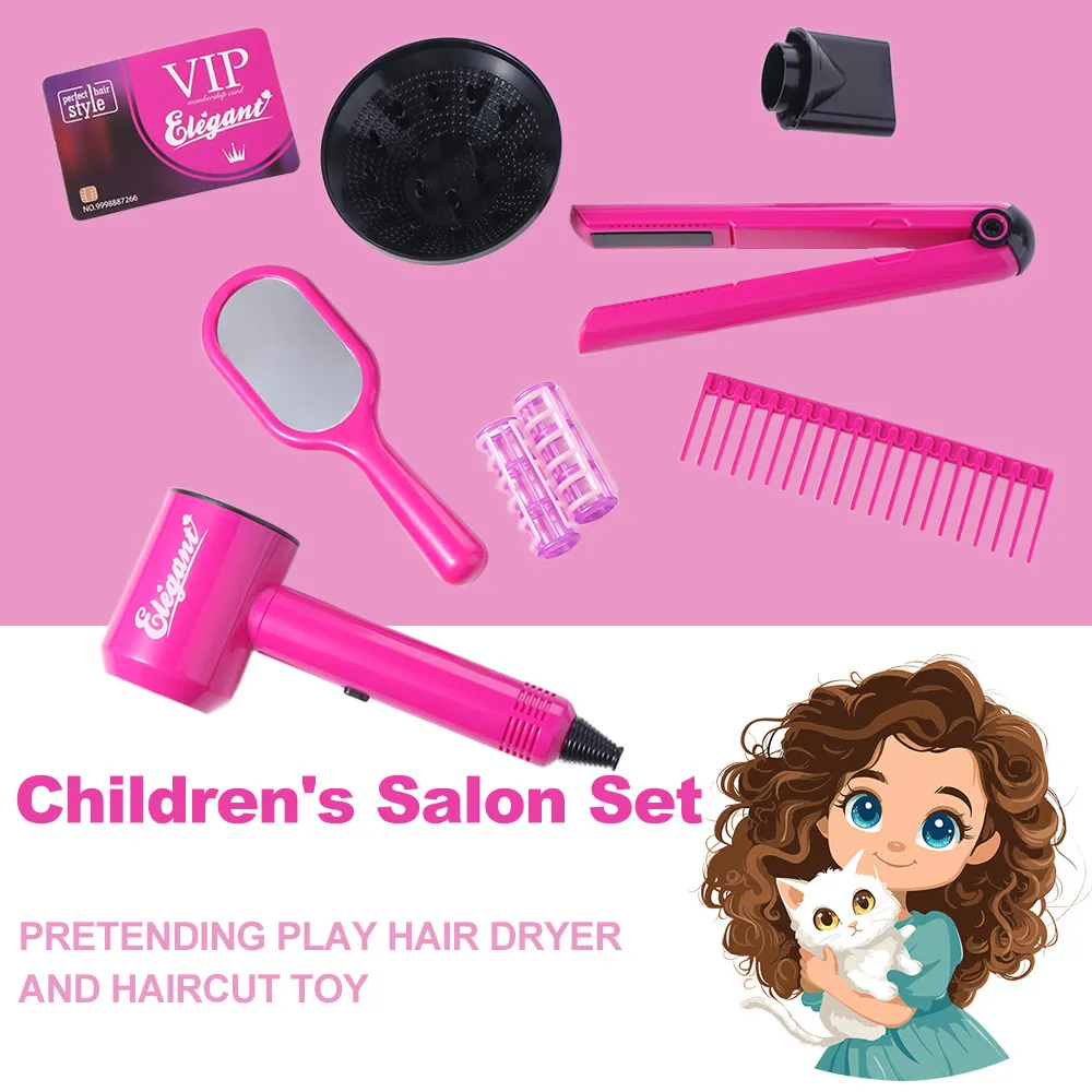 9/13/17Pcs Princess Dress Up Hair Dryer and Haircut Toy Kit Straight Hair Stick Blow Dryer Hair Salon Toy Kit Curler