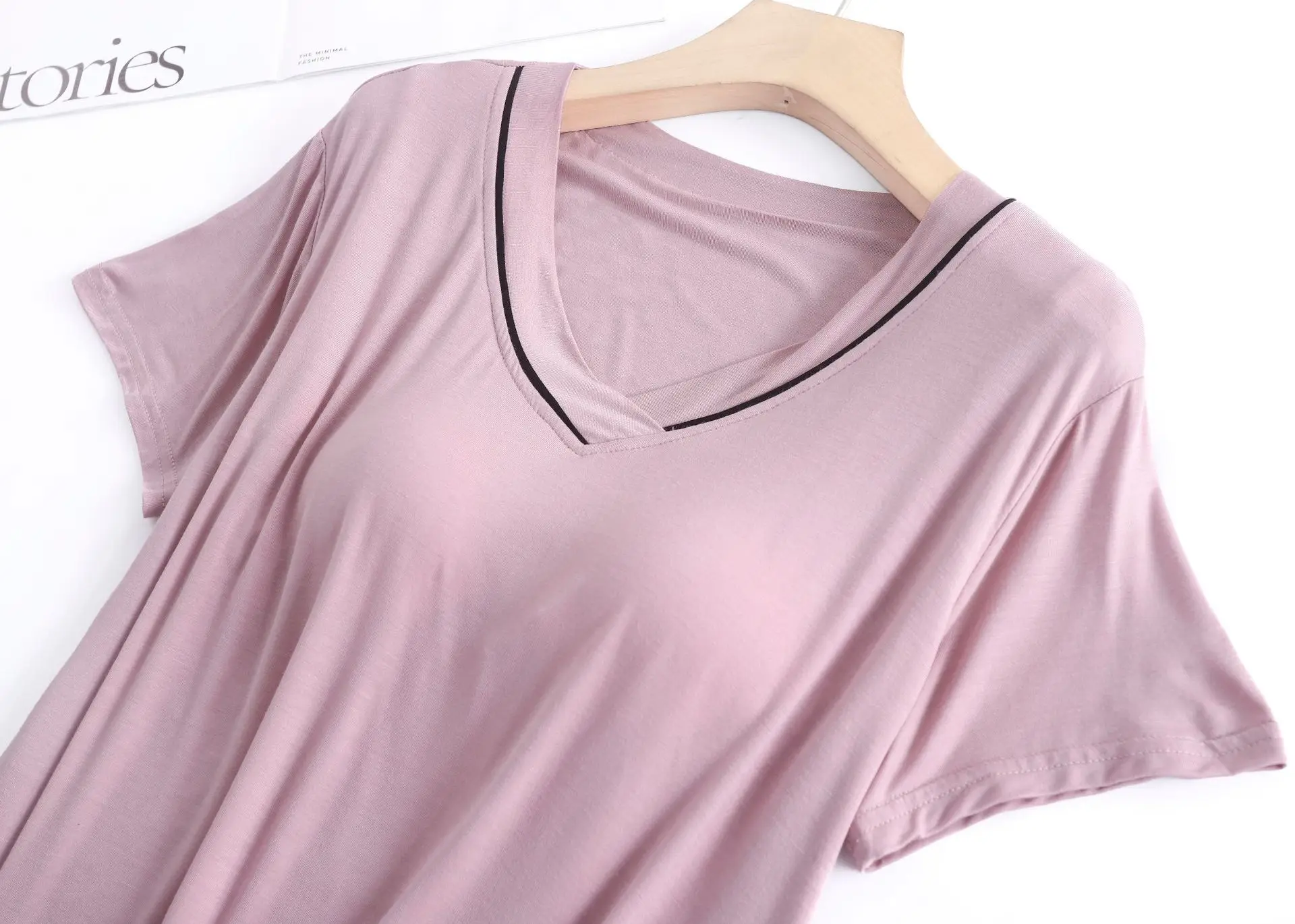 Casual Brust Pad Nachtwäsche Tops Für Frauen Neue Kurzarm T-Shirt Sommer Modale Bequeme Nachtwäsche Nachtwäsche One Piece Pyjamas – Detail 12