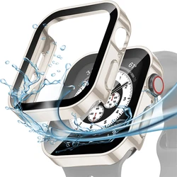 Durable Waterproof Tempered Glass Screen Protector Cover with Hard Bumper for Series 7 8 45mm (Matte starlight)