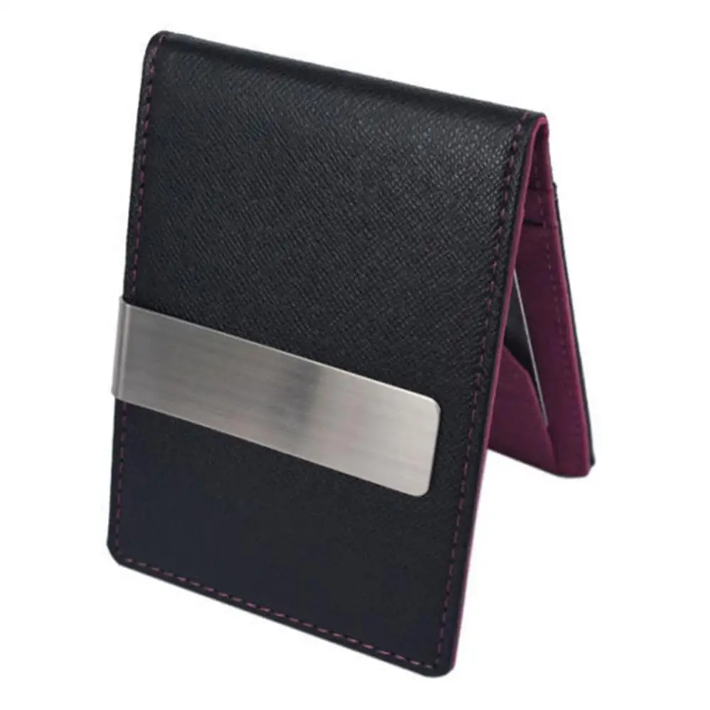 Hot Sale Fashion Solid Men's Thin Bifold Money Clip Leather Wallet with A Metal Clamp Female ID Credit Card Purse Cash Holder