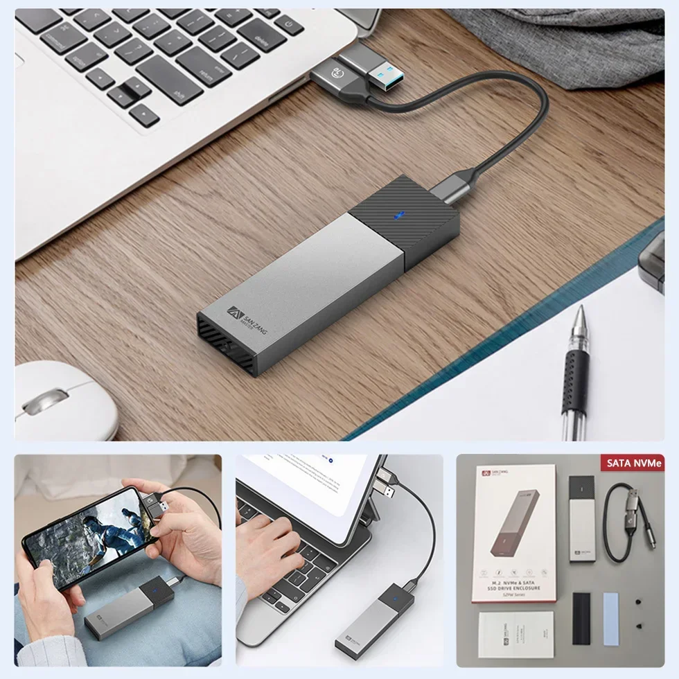 SANZANG M.2 NGFF NVMe SSD Enclosure USB 3.2 Type C External Case M2 Hard Drive Disk Cover HD Storage Box Housing for PC Laptop