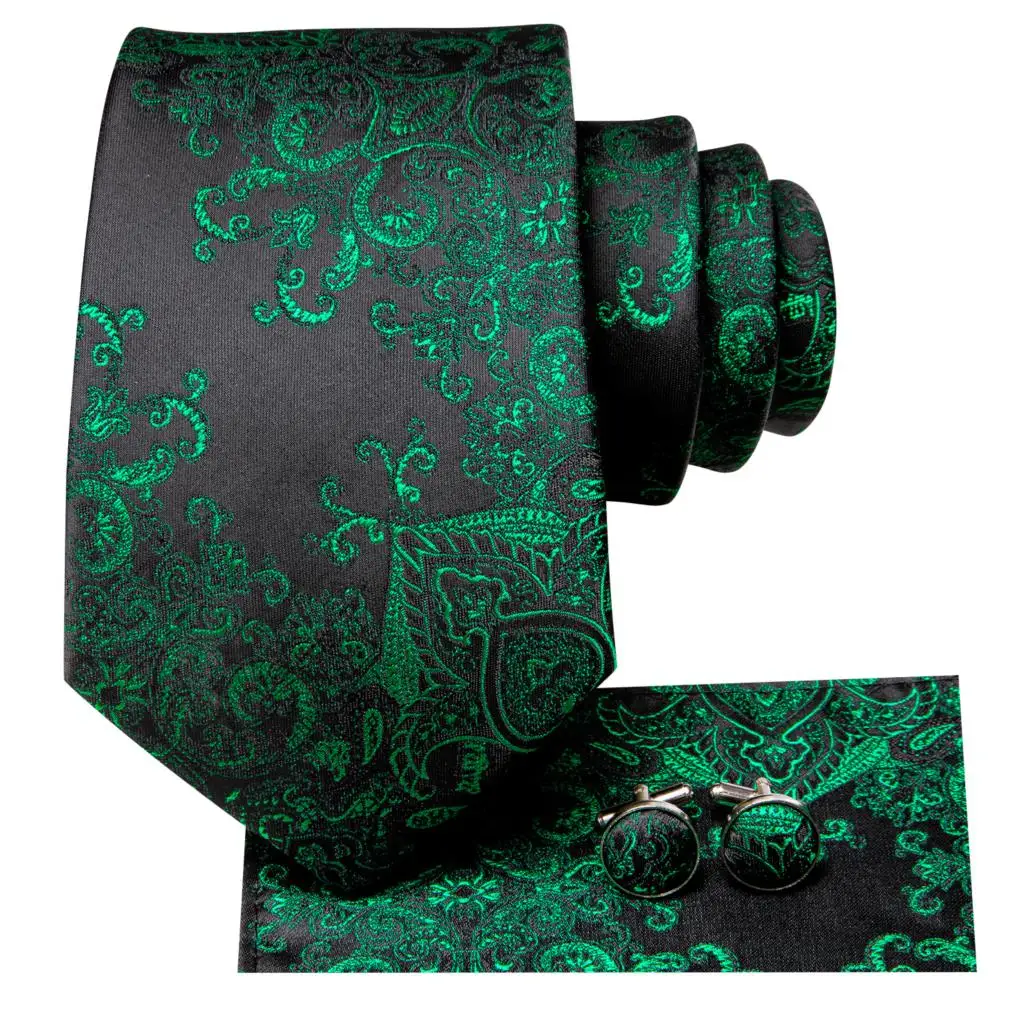 Paisley Striped Green Silk Tie For Men Handky Cufflink Gift Men Necktie Fashion Business Party Wedding Dropshiping Hi-Tie Design