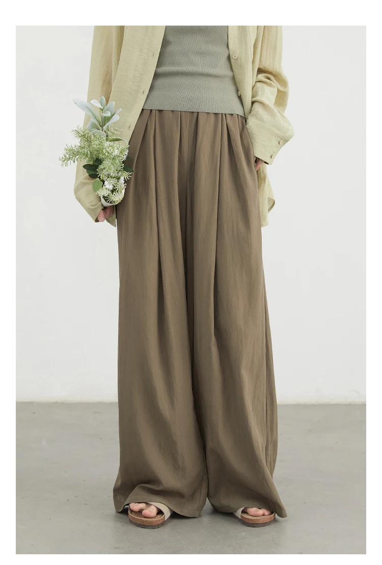 CHIC VEN Women Pants Solid Elastic Waist Loose High Waisted Casual Female Trouser Long Wide Leg Pant Spring Summer 2025