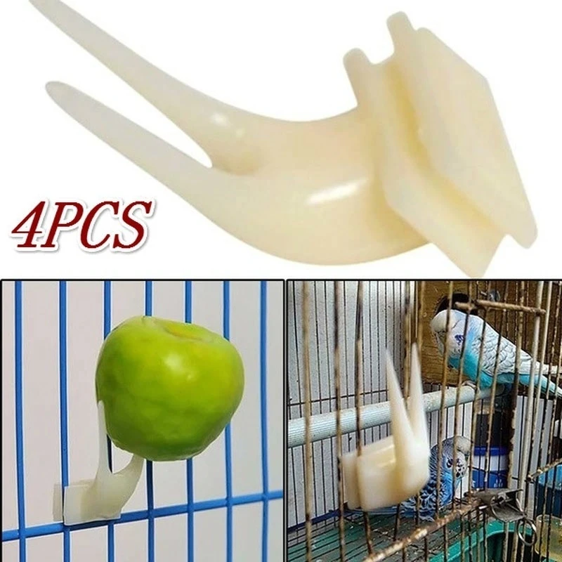 4Pcs Birds Parrots Fruit Forks Plastic Food Holder Feeding on Cage Bird