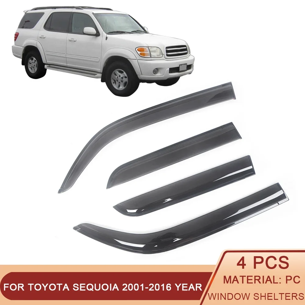 

Автомобильные ветровые дефлекторы боковых окон для Toyota Sequoia 2001-2016, козырек для защиты от черного дождя, козырек для двери, вентиляционный козырек, козырек для вентиляции, козырек для вентиляции